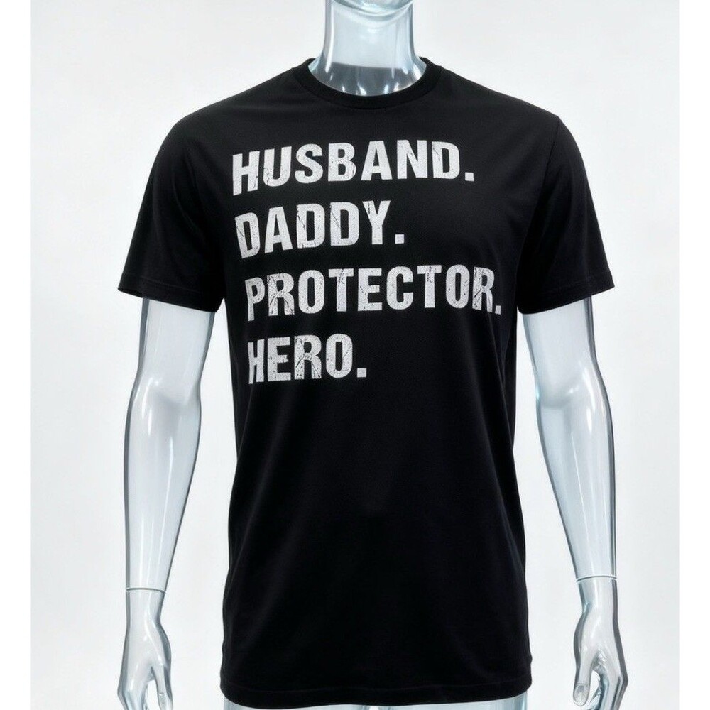 Husband Daddy Protector Hero Men's Large L Black Graphic T-Shirt 100% Cotton Tee
